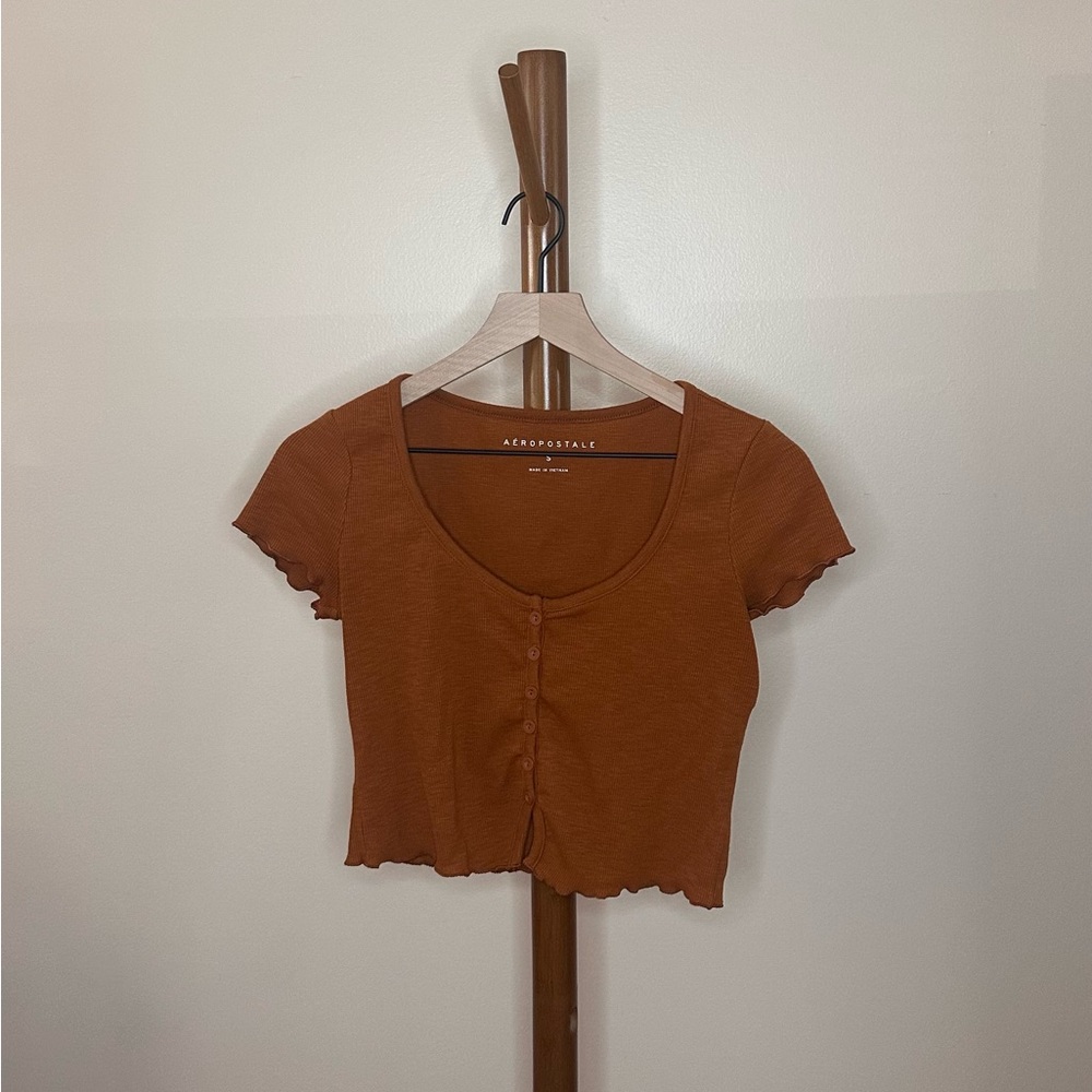 Aeropostale Women's Orange Button-Up Cropped